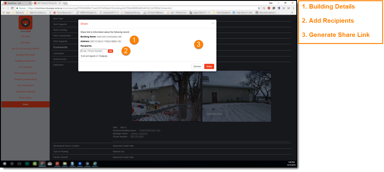 Share Link Window in SmartView (screenshot)