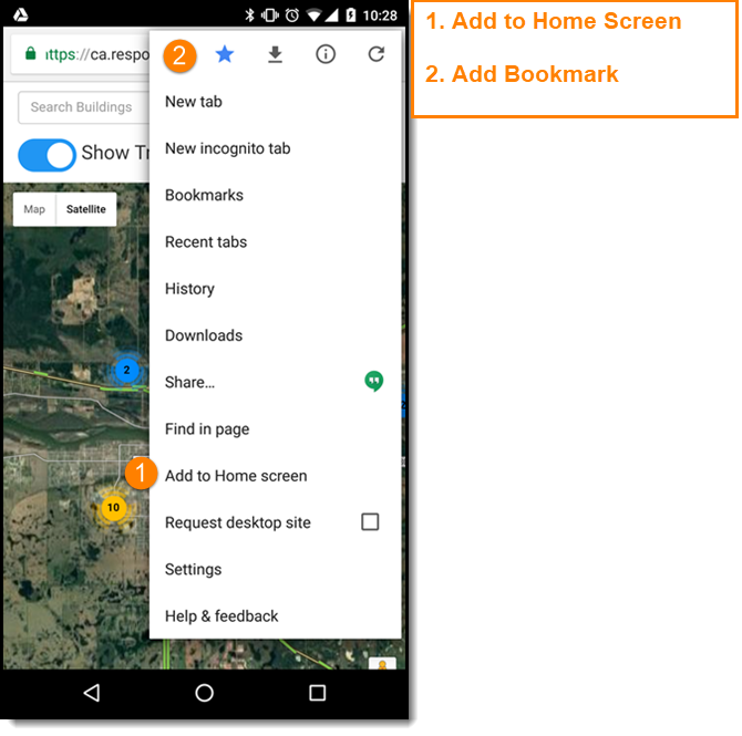 Browser Shortcuts and Bookmarks for Android (screenshot)